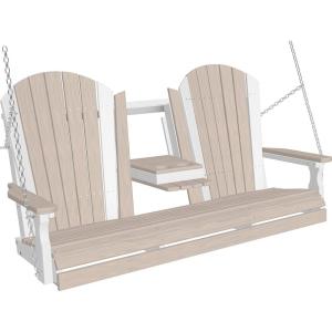 imageLuxCraft 5 Adirondack Hanging Front Porch Swing with Flip Down Console Seats Up to 3 Outdoor Patio Swing Bench for Outside Birch ampamp WhiteBirch  White