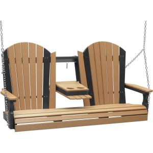 imageLuxCraft 5 Adirondack Hanging Front Porch Swing with Flip Down Console Seats Up to 3 Outdoor Patio Swing Bench for Outside Birch ampamp WhiteCedar on Black