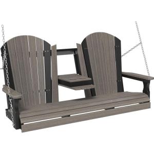 imageLuxCraft 5 Adirondack Hanging Front Porch Swing with Flip Down Console Seats Up to 3 Outdoor Patio Swing Bench for Outside Birch ampamp WhiteCoastal Gray  Black