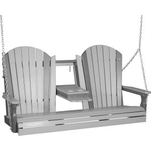 imageLuxCraft 5 Adirondack Hanging Front Porch Swing with Flip Down Console Seats Up to 3 Outdoor Patio Swing Bench for Outside Birch ampamp WhiteDove Gray on Slate