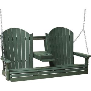 imageLuxCraft 5 Adirondack Hanging Front Porch Swing with Flip Down Console Seats Up to 3 Outdoor Patio Swing Bench for Outside Birch ampamp WhiteGreen