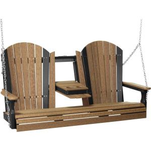 imageLuxCraft 5 Adirondack Hanging Front Porch Swing with Flip Down Console Seats Up to 3 Outdoor Patio Swing Bench for Outside Birch ampamp WhitePremium  Antique Mahogany on Black