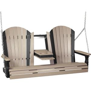 imageLuxCraft 5 Adirondack Hanging Front Porch Swing with Flip Down Console Seats Up to 3 Outdoor Patio Swing Bench for Outside Birch ampamp WhiteWeatherwood  Black