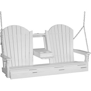imageLuxCraft 5 Adirondack Hanging Front Porch Swing with Flip Down Console Seats Up to 3 Outdoor Patio Swing Bench for Outside Birch ampamp WhiteWhite