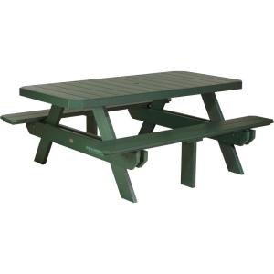 imageLuxCraft 6 Foot Poly Rectangular Picnic Table  Outdoor Furniture Dining Height Table with Umbrella Hole Seats 6 Adults All Weather  Amish Made in USA Cedar ampamp BlackGreen