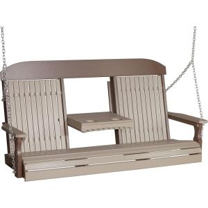 imageLuxCraft Classic Swing with Fold Down Console  5 GreenWeatherwood  Chestnut Brown