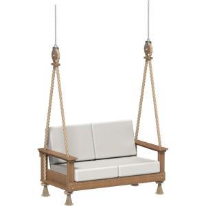 imageLuxCraft Poly Lanai Deep Seat 2 Person Loveseat Outdoor Sofa Swing Bench for Outside Patio Front Porch Yard with Padded Cushions  USA Amish Made Weatherwood Spectrum Dove FabricAntique Mahogany  Canvas Fabric