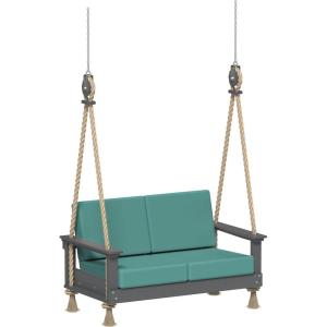 imageLuxCraft Poly Lanai Deep Seat 2 Person Loveseat Outdoor Sofa Swing Bench for Outside Patio Front Porch Yard with Padded Cushions  USA Amish Made Weatherwood Spectrum Dove FabricSlate  Cast Breeze Fabric