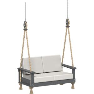 imageLuxCraft Poly Lanai Deep Seat 2 Person Loveseat Outdoor Sofa Swing Bench for Outside Patio Front Porch Yard with Padded Cushions  USA Amish Made Weatherwood Spectrum Dove FabricSlate  Canvas Fabric