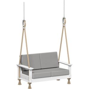 imageLuxCraft Poly Lanai Deep Seat 2 Person Loveseat Outdoor Sofa Swing Bench for Outside Patio Front Porch Yard with Padded Cushions  USA Amish Made Weatherwood Spectrum Dove FabricWhite  Spectrum Dove Fabric