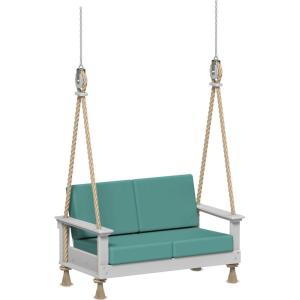 imageLuxCraft Poly Lanai Deep Seat 2 Person Loveseat Outdoor Sofa Swing Bench for Outside Patio Front Porch Yard with Padded Cushions  USA Amish Made Weatherwood Spectrum Dove FabricDove Gray  Cast Breeze Fabric