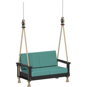 imageLuxCraft Poly Lanai Deep Seat 2 Person Loveseat Outdoor Sofa Swing Bench for Outside Patio Front Porch Yard with Padded Cushions  USA Amish Made Weatherwood Spectrum Dove FabricBlack  Cast Breeze Fabric