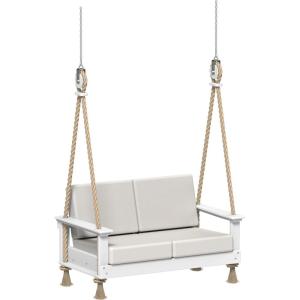 imageLuxCraft Poly Lanai Deep Seat 2 Person Loveseat Outdoor Sofa Swing Bench for Outside Patio Front Porch Yard with Padded Cushions  USA Amish Made Weatherwood Spectrum Dove FabricWhite  Canvas Fabric