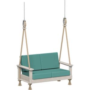 imageLuxCraft Poly Lanai Deep Seat 2 Person Loveseat Outdoor Sofa Swing Bench for Outside Patio Front Porch Yard with Padded Cushions  USA Amish Made Weatherwood Spectrum Dove FabricBirch  Cast Breeze Fabric