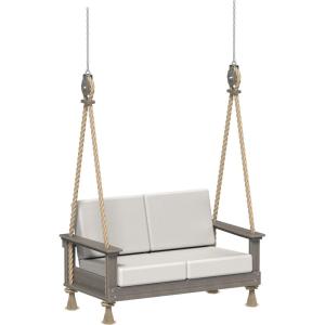 imageLuxCraft Poly Lanai Deep Seat 2 Person Loveseat Outdoor Sofa Swing Bench for Outside Patio Front Porch Yard with Padded Cushions  USA Amish Made Weatherwood Spectrum Dove FabricCoastal Gray  Canvas Fabric