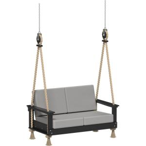 imageLuxCraft Poly Lanai Deep Seat 2 Person Loveseat Outdoor Sofa Swing Bench for Outside Patio Front Porch Yard with Padded Cushions  USA Amish Made Weatherwood Spectrum Dove FabricBlack  Spectrum Dove Fabric