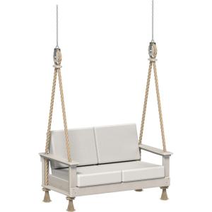 imageLuxCraft Poly Lanai Deep Seat 2 Person Loveseat Outdoor Sofa Swing Bench for Outside Patio Front Porch Yard with Padded Cushions  USA Amish Made Weatherwood Spectrum Dove FabricBirch  Canvas Fabric