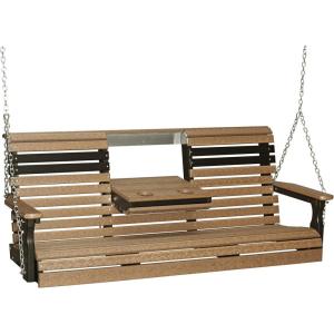 imageLuxCraft Rollback 5ft Recycled Plastic Plain Porch Swing with Flip Down Center ConsoleAntique Mahogany  Black