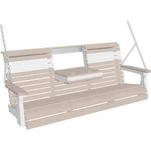 imageLuxCraft Rollback 5ft Recycled Plastic Plain Porch Swing with Flip Down Center ConsoleBirch  White