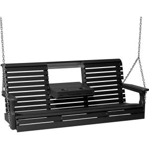 imageLuxCraft Rollback 5ft Recycled Plastic Plain Porch Swing with Flip Down Center ConsoleBlack