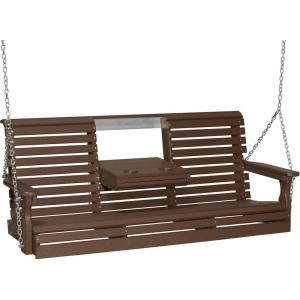 imageLuxCraft Rollback 5ft Recycled Plastic Plain Porch Swing with Flip Down Center ConsoleChestnut Brown