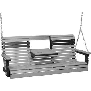 imageLuxCraft Rollback 5ft Recycled Plastic Plain Porch Swing with Flip Down Center ConsoleDove Gray  Black