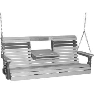 imageLuxCraft Rollback 5ft Recycled Plastic Plain Porch Swing with Flip Down Center ConsoleDove Gray  Slate