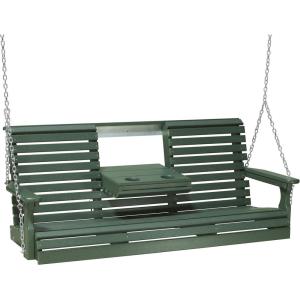imageLuxCraft Rollback 5ft Recycled Plastic Plain Porch Swing with Flip Down Center ConsoleGreen