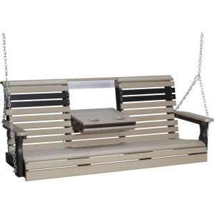 imageLuxCraft Rollback 5ft Recycled Plastic Plain Porch Swing with Flip Down Center ConsoleWeatherwood  Black