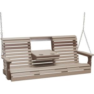 imageLuxCraft Rollback 5ft Recycled Plastic Plain Porch Swing with Flip Down Center ConsoleWeatherwood  Chestnut Brown