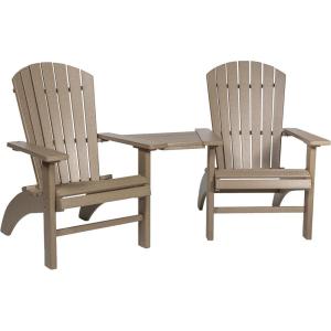 imageDutchCrafters Poly Fanback Settee Bench Chairs with Removable Side Table Plastic Adirondack Settee Loveseat Outdoor Table and Chairs Patio Chairs Set of 2 Outdoor Patio Furniture GrayWeatherwood