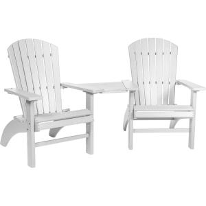 imageDutchCrafters Poly Fanback Settee Bench Chairs with Removable Side Table Plastic Adirondack Settee Loveseat Outdoor Table and Chairs Patio Chairs Set of 2 Outdoor Patio Furniture GrayWhite