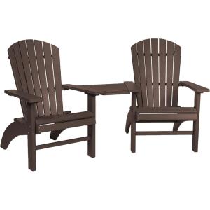 imageDutchCrafters Poly Fanback Settee Bench Chairs with Removable Side Table Plastic Adirondack Settee Loveseat Outdoor Table and Chairs Patio Chairs Set of 2 Outdoor Patio Furniture GrayBrown