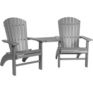 imageDutchCrafters Poly Fanback Settee Bench Chairs with Removable Side Table Plastic Adirondack Settee Loveseat Outdoor Table and Chairs Patio Chairs Set of 2 Outdoor Patio Furniture GrayDark Gray