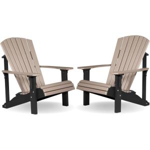imageLuxCraft Deluxe Poly Adirondack Chair Set of 2 Outdoor Patio Firepit Chair Set of 2 Weatherwood ampamp BlackWeatherwood  Black