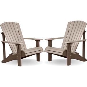 imageLuxCraft Deluxe Poly Adirondack Chair Set of 2 Outdoor Patio Firepit Chair Set of 2 Weatherwood ampamp BlackWeatherwood  Chestnut Brown