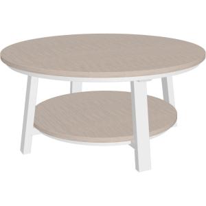 imageLuxCraft Deluxe Poly Round Outdoor Coffee Table Two Tier Coffee Table Round Conversation Tables for Outside Patio with Lower Shelf  Amish Made in USA Aruba Blue ampamp WhiteBirch  White