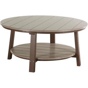 imageLuxCraft Deluxe Poly Round Outdoor Coffee Table Two Tier Coffee Table Round Conversation Tables for Outside Patio with Lower Shelf  Amish Made in USA Aruba Blue ampamp WhiteWeatherwood  Chestnut Brown