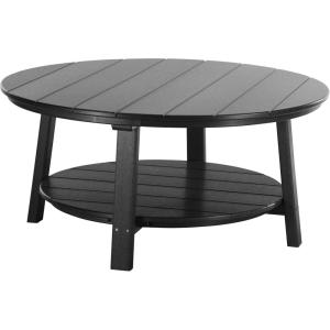 imageLuxCraft Deluxe Poly Round Outdoor Coffee Table Two Tier Coffee Table Round Conversation Tables for Outside Patio with Lower Shelf  Amish Made in USA Aruba Blue ampamp WhiteBlack