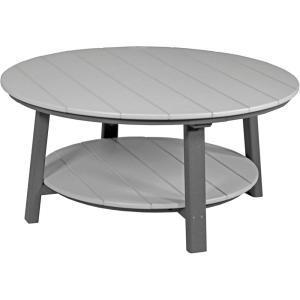 imageLuxCraft Deluxe Poly Round Outdoor Coffee Table Two Tier Coffee Table Round Conversation Tables for Outside Patio with Lower Shelf  Amish Made in USA Aruba Blue ampamp WhiteDove Gray  Slate