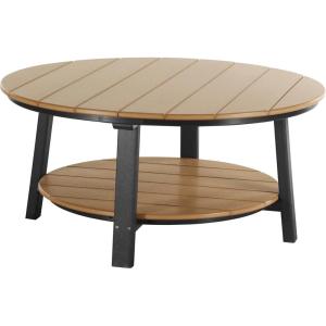 imageLuxCraft Deluxe Poly Round Outdoor Coffee Table Two Tier Coffee Table Round Conversation Tables for Outside Patio with Lower Shelf  Amish Made in USA Aruba Blue ampamp WhiteCedar  Black