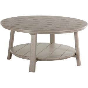 imageLuxCraft Deluxe Poly Round Outdoor Coffee Table Two Tier Coffee Table Round Conversation Tables for Outside Patio with Lower Shelf  Amish Made in USA Aruba Blue ampamp WhiteWeatherwood