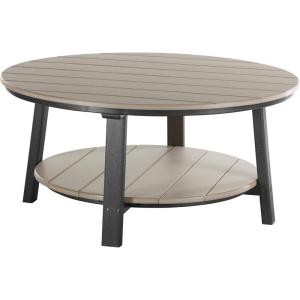 imageLuxCraft Deluxe Poly Round Outdoor Coffee Table Two Tier Coffee Table Round Conversation Tables for Outside Patio with Lower Shelf  Amish Made in USA Aruba Blue ampamp WhiteWeatherwood  Black