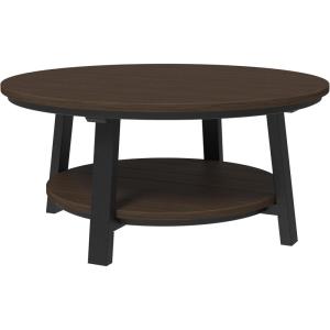 imageLuxCraft Deluxe Poly Round Outdoor Coffee Table Two Tier Coffee Table Round Conversation Tables for Outside Patio with Lower Shelf  Amish Made in USA Aruba Blue ampamp WhiteBrazilian Walnut  Black