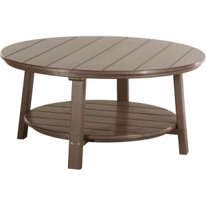 imageLuxCraft Deluxe Poly Round Outdoor Coffee Table Two Tier Coffee Table Round Conversation Tables for Outside Patio with Lower Shelf  Amish Made in USA Aruba Blue ampamp WhiteChestnut Brown