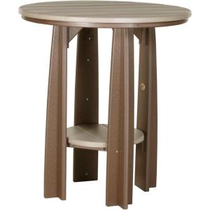 imageLuxCraft Plastic Poly 325quot Round Balcony Bistro Table with Builtin Umbrella Hole and Footrest 36quot Tall Counter Height Outdoor Patio Dining Table Weatherwood ampamp Chestnut BrownWeatherwood  Chestnut Brown