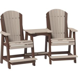 imageLuxCraft Poly TeteaTete Patio Table and Counter Height Balcony Chairs with Umbrella Hole Weatherproof Outdoor Patio Furniture Set for Outside  Amish Made in USA Tangerine ampamp WhiteWeatherwood  Chestnut Brown