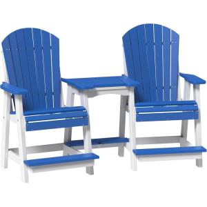 imageLuxCraft Poly TeteaTete Patio Table and Counter Height Balcony Chairs with Umbrella Hole Weatherproof Outdoor Patio Furniture Set for Outside  Amish Made in USA Tangerine ampamp WhiteBlue  White