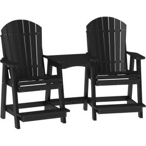 imageLuxCraft Poly TeteaTete Patio Table and Counter Height Balcony Chairs with Umbrella Hole Weatherproof Outdoor Patio Furniture Set for Outside  Amish Made in USA Tangerine ampamp WhiteBlack