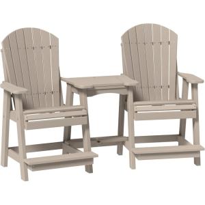 imageLuxCraft Poly TeteaTete Patio Table and Counter Height Balcony Chairs with Umbrella Hole Weatherproof Outdoor Patio Furniture Set for Outside  Amish Made in USA Tangerine ampamp WhiteWeatherwood